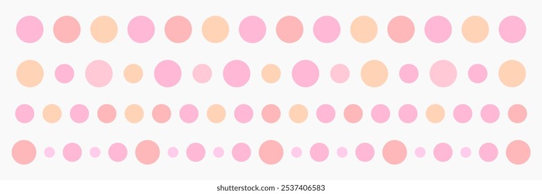 Dots border lines. Bright pastel colors dotted pattern dividers set. Vector illustration.