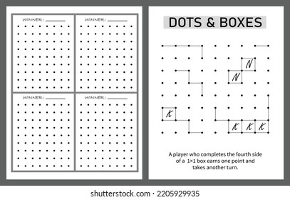 Dots and boxes note book game, kids activity notebook page, time pass kids game