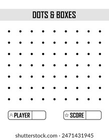Dots and boxes note book game, kids activity notebook page, time pass kids game