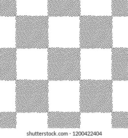 Dots chess board vector seamless pattern.  Abstract geometrical dotted texture for surface designs, textiles, wrapping papers, wallpapers, phone case prints, fabrics. Black and white background.