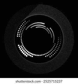 Pontos em forma de círculo . Forma arredondada pontilhada Ilustração vetorial . Muitos meios-tons formam um anel . Elemento de design . Vários pontos de meio-tom formando moldura redonda . Ponto geométrico abstrato .