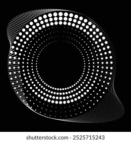 Pontos em forma de círculo . Forma arredondada pontilhada Ilustração vetorial . Muitos meios-tons formam um anel . Elemento de design . Vários pontos de meio-tom formando moldura redonda . Ponto geométrico abstrato .