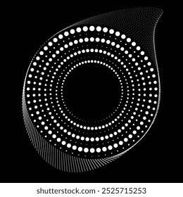 Pontos em forma de círculo . Forma arredondada pontilhada Ilustração vetorial . Muitos meios-tons formam um anel . Elemento de design . Vários pontos de meio-tom formando moldura redonda . Ponto geométrico abstrato .