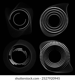 Pontos em forma de círculo . Forma arredondada pontilhada Ilustração vetorial . Muitos meios-tons formam um anel . Elemento de design . Vários pontos de meio-tom formando moldura redonda . Ponto geométrico abstrato .