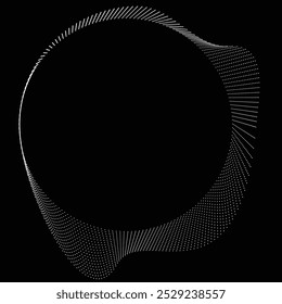 Pontos em forma de círculo . Forma arredondada pontilhada Ilustração vetorial . Muitos meios-tons formam um anel . Elemento de design . Vários pontos de meio-tom formando moldura redonda . Ponto geométrico abstrato 