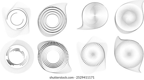 Pontos em forma de círculo . Forma arredondada pontilhada Ilustração vetorial . Muitos meios-tons formam um anel . Elemento de design . Vários pontos de meio-tom formando moldura redonda . Ponto geométrico abstrato 