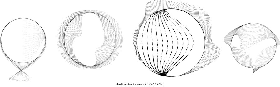 Pontos em forma de círculo . Forma arredondada pontilhada Ilustração vetorial . Muitos meios-tons formam um anel . Elemento de design . Vários pontos de meio-tom formando moldura redonda . Ponto geométrico abstrato 