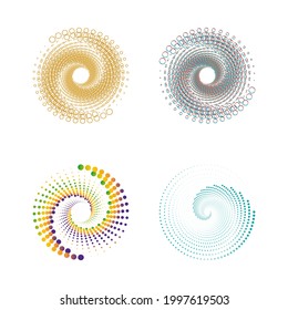 Dots in Circle Form . Spirals colorful on white background.  Vector Illustration. Technology round Logo . Design element . Abstract Geometric shape .set