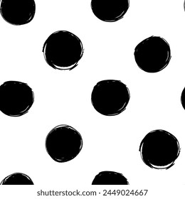 Dots, circles drawn with a brush, Abstract vector seamless pattern. Hand drawn drawings, stains