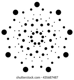 Dots, circles radial, radiating motif, element. Abstract minimal halftone, pointillist design