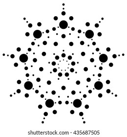 Dots, circles radial, radiating motif, element. Abstract minimal halftone, pointillist design