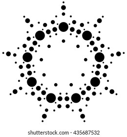 Dots, circles radial, radiating motif, element. Abstract minimal halftone, pointillist design