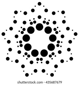 Dots, circles radial, radiating motif, element. Abstract minimal halftone, pointillist design