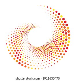 Dots, circles spiral, swirl, twirl. Circular speckles, stipples illustration. Pointillist, pointillism, stippling art element