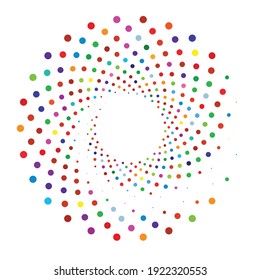 Dots, circles spiral, swirl, twirl. Circular speckles, stipples illustration. Pointillist, pointillism, stippling art element