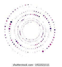 Dots, circles spiral, swirl, twirl. Circular speckles, stipples illustration. Pointillist, pointillism, stippling art element