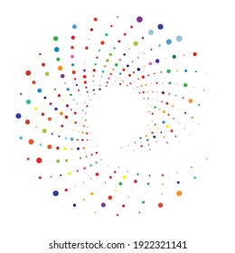 Dots, circles spiral, swirl, twirl. Circular speckles, stipples illustration. Pointillist, pointillism, stippling art element