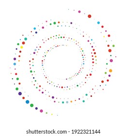 Dots, circles spiral, swirl, twirl. Circular speckles, stipples illustration. Pointillist, pointillism, stippling art element