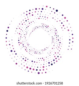 Dots, circles spiral, swirl, twirl. Circular speckles, stipples illustration. Pointillist, pointillism, stippling art element