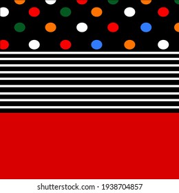 Dots colorful background and horizontal stripes pattern with red texture. Vector mixed pattern