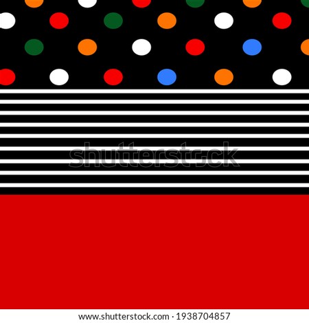 Dots colorful background and horizontal stripes pattern with red texture. Vector mixed pattern