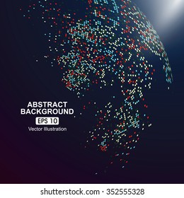 Dots colorful three-dimensional map of the world, abstract graphics.