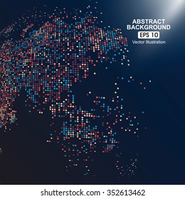 Dots colorful three-dimensional map of the world, abstract graphics.