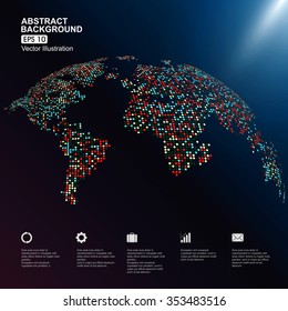 Dots colorful three-dimensional map of the world, infographics,abstract graphics.
