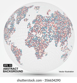 Dots colorful three-dimensional map of the world,abstract graphics.