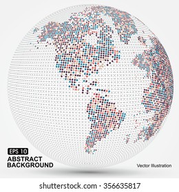 Dots colorful three-dimensional map of the world,abstract graphics.