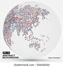 Dots colorful three-dimensional map of the world,abstract graphics.