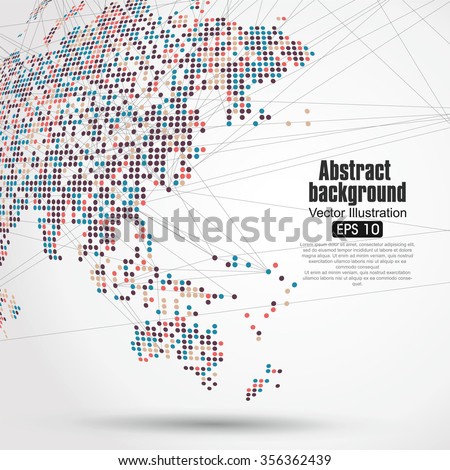 Dots colorful three-dimensional map of the world,abstract graphics.