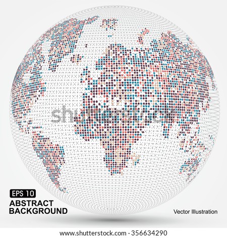 Dots colorful three-dimensional map of the world,abstract graphics.