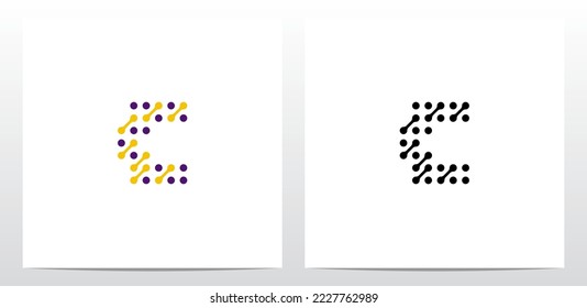 Dots Conected Diagonal Lines Letter Logo Design C