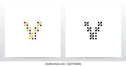 Dots Conected Diagonal Lines Letter Logo Design V