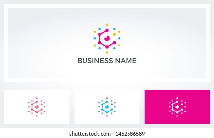 Dots Connected Hexagon Nodes Logo	