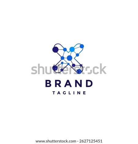 Dots Connected In Letter X Logo Design. Initial X Letter With Connected Dots Pattern Logo Design.
