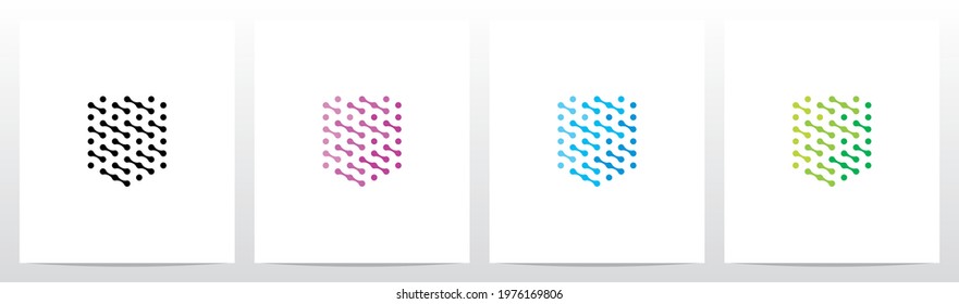 Dots And Connected Nodes Forming A Shield Logo Design