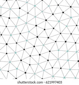 Dots with connections, seamless triangles pattern. Vector background.