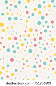 Dots with connections, seamless triangles pattern. Light background. Vector repeating texture.