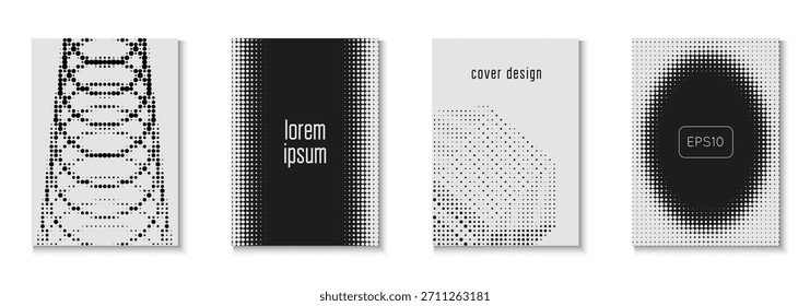 Dots Cover Set. Brand Template. Wave White And Black  Flyer. Black Line Pattern. Summer Circles With Modern Art. Flat Invitation With Geometric Frame. White Dots Cover