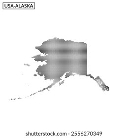 Dots create a visual representation of Alaska, emphasizing its unique geographic shape and features.