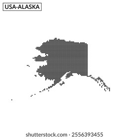 Dots create a visual representation of Alaska, emphasizing its unique geographic shape and features.