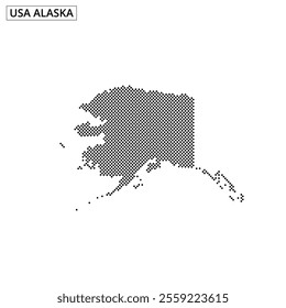 Dots create a visual representation of Alaska, emphasizing its unique geographic shape and features.