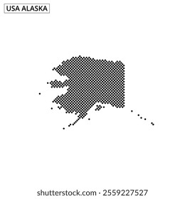 Dots create a visual representation of Alaska, emphasizing its unique geographic shape and features.