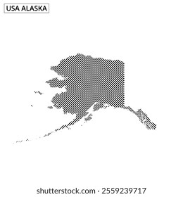 Dots create a visual representation of Alaska, emphasizing its unique geographic shape and features.