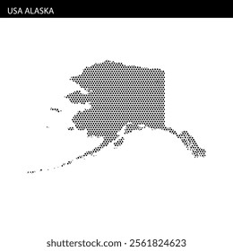 Dots create a visual representation of Alaska, emphasizing its unique geographic shape and features.