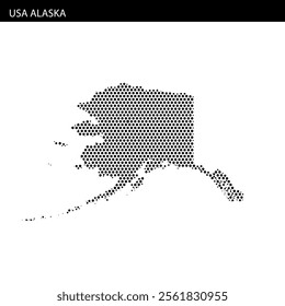 Dots create a visual representation of Alaska, emphasizing its unique geographic shape and features.