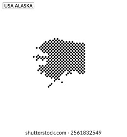 Dots create a visual representation of Alaska, emphasizing its unique geographic shape and features.