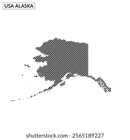 Dots create a visual representation of Alaska, emphasizing its unique geographic shape and features.